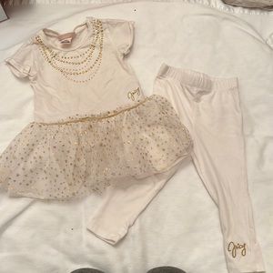 Juicy couture tutu dress/top baby girl outfit/set leggings, Ivory gold foil star
